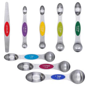 Dual Sided Magnetic Measuring Spoons with Leveler Stainless Steel Stackable Measuring Teaspoons Tablespoons for Dry Liquid Ingredients Set of 8