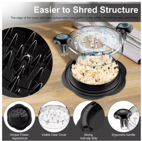 Large Chicken Shredder Tool Twist Meat Shredding Grinder Handles Non-Slip No BPA (Color: black)
