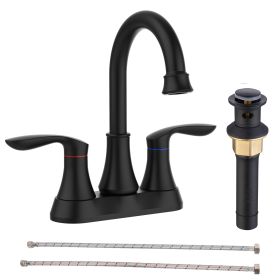 2 Handles 4-inch Pop-up Bronze Bathroom Faucet (Color: black)