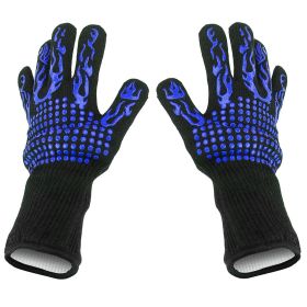 BBQ Gloves 1472 Heat Resistant Grill Gloves Anti-slip Carbon Fiber BBQ Gloves Oven Gloves Mitts For Barbecue Cooking Baking Welding Cutting (Option: Blue)