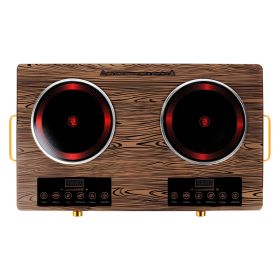 7000W Electric Double Ceramic Stove Electric Cooktop Hot Plate Infrared Countertop Burner 3500W+3500W with 11 Power Levels 0-4H Timer Portable Handle (Option: Wood)