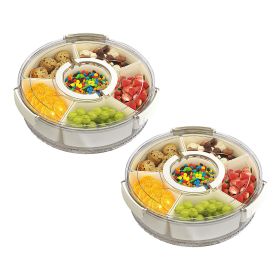 2Pcs Divided Serving Tray with Lid and Handle 360otatable Snack Box Container with 6 Dividers Clear Portable Snack Platters for Fruit Candy Nut Sna (Option: S)